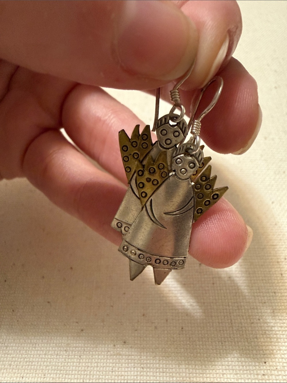 Sterling Silver 925 Two-toned Angel Drop Earrings - Picture 7 of 10